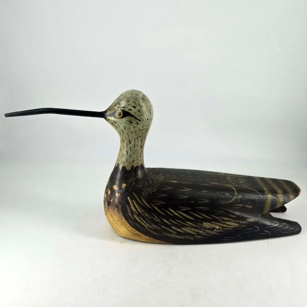 Vintage Coastal Curlew Shorebird Decoy Hand Carved Painted
